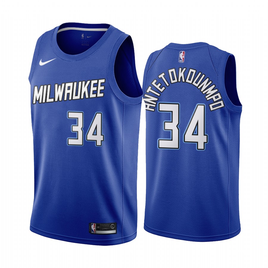 Men's Milwaukee Bucks #34 Giannis Antetokounmpo Navy NBA City Edition New Uniform 2020-21 Stitched Jersey